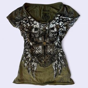 Archaic Olive and Black Winged Cross Tee